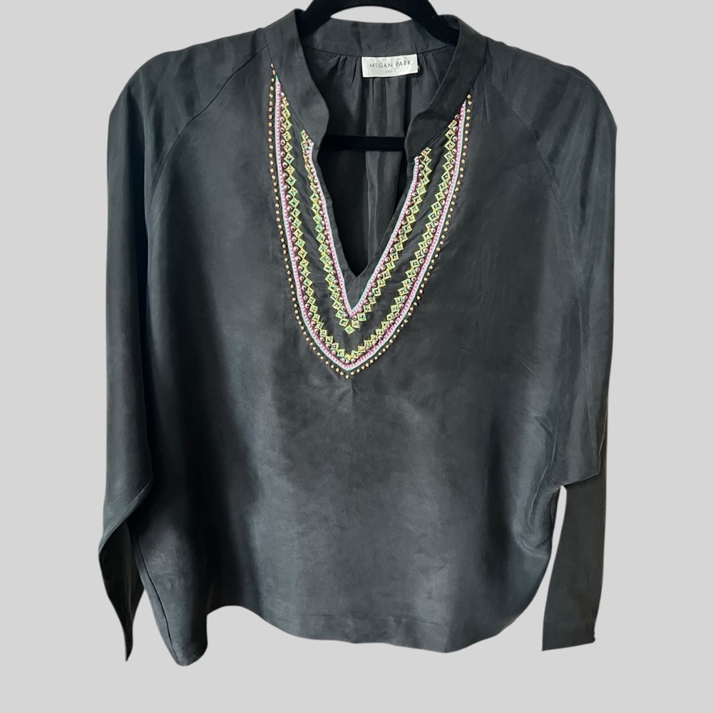 Megan Park 100% Silk Black Blouse.